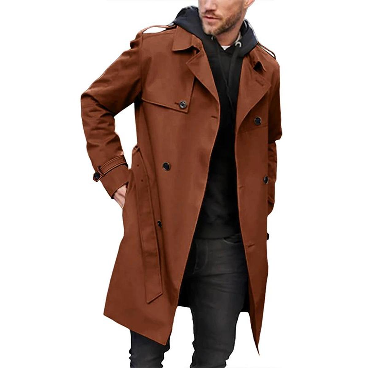 Heren Dubbelgerijpte Waterafstotende Trench Coat Met Verstelbare Tailleband