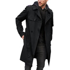 Heren Dubbelgerijpte Waterafstotende Trench Coat Met Verstelbare Tailleband