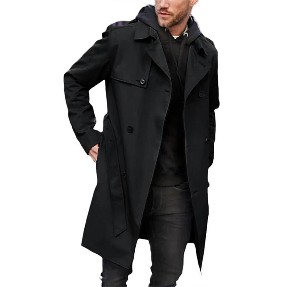 Heren Dubbelgerijpte Waterafstotende Trench Coat Met Verstelbare Tailleband