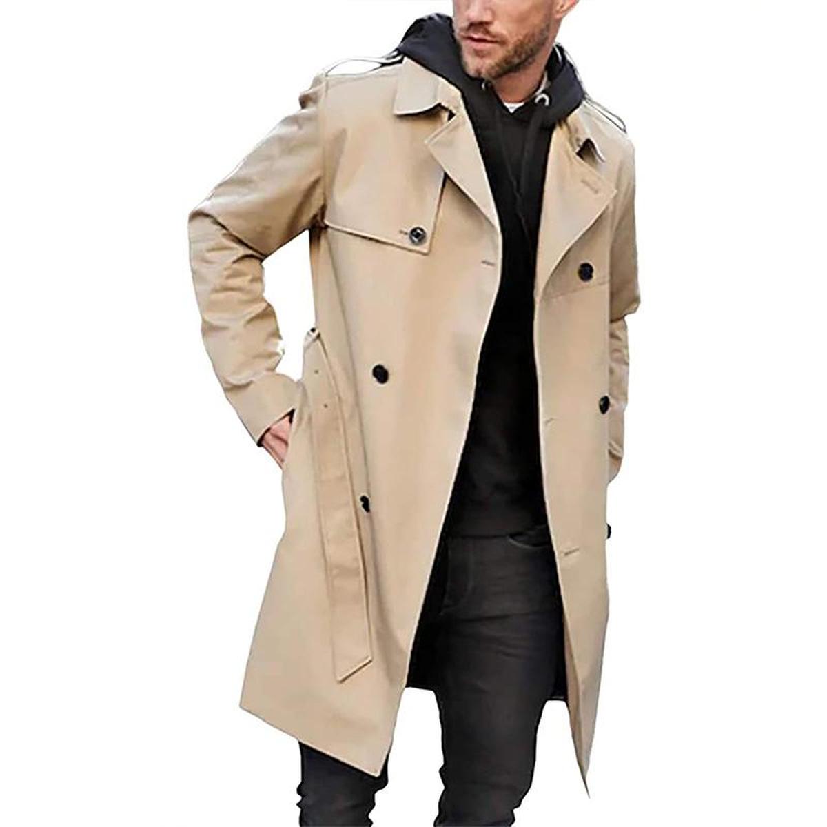Heren Dubbelgerijpte Waterafstotende Trench Coat Met Verstelbare Tailleband
