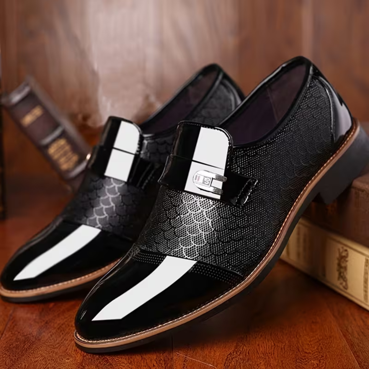 Heren Formele Schoenen met Dubbele Monniksgesp - Glanzend & Getextureerd