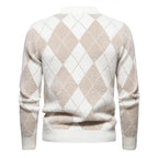 Heren Gebreide Argyle Crew Neck Trui voor Herfst en Winter