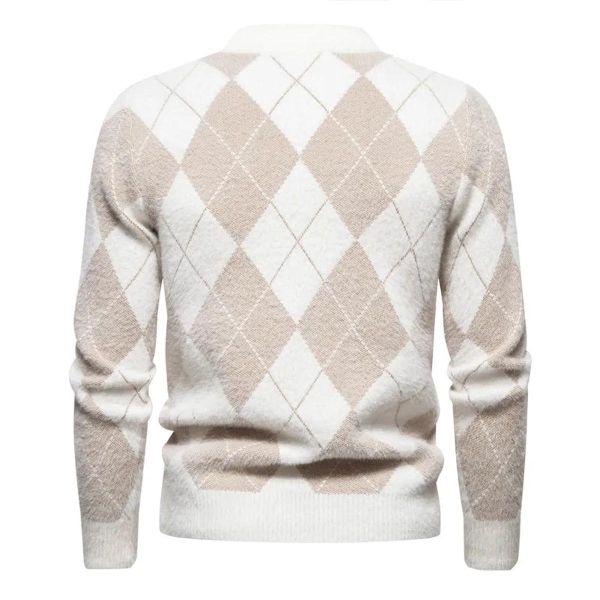 Heren Gebreide Argyle Crew Neck Trui voor Herfst en Winter