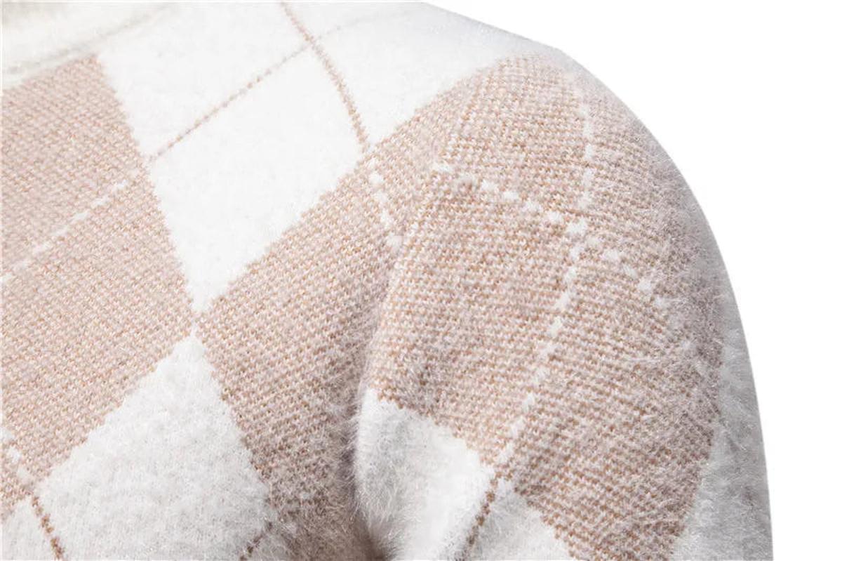 Heren Gebreide Argyle Crew Neck Trui voor Herfst en Winter
