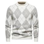 Heren Gebreide Argyle Crew Neck Trui voor Herfst en Winter