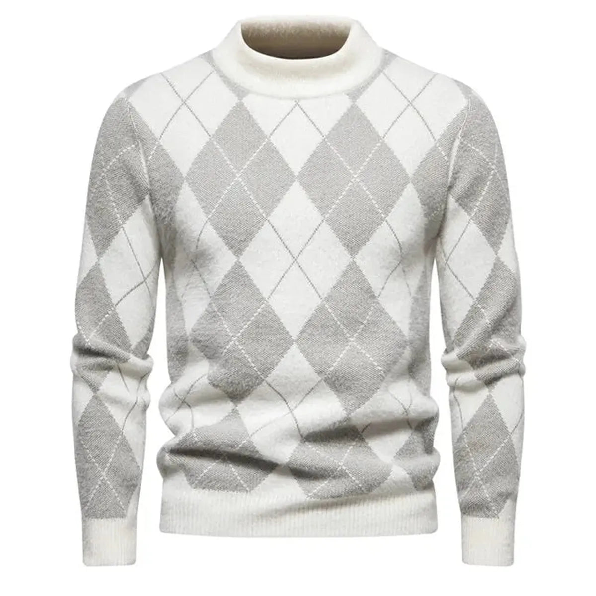 Heren Gebreide Argyle Crew Neck Trui voor Herfst en Winter