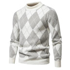 Heren Gebreide Argyle Crew Neck Trui voor Herfst en Winter