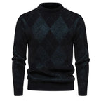 Heren Gebreide Argyle Crew Neck Trui voor Herfst en Winter