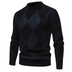 Heren Gebreide Argyle Crew Neck Trui voor Herfst en Winter