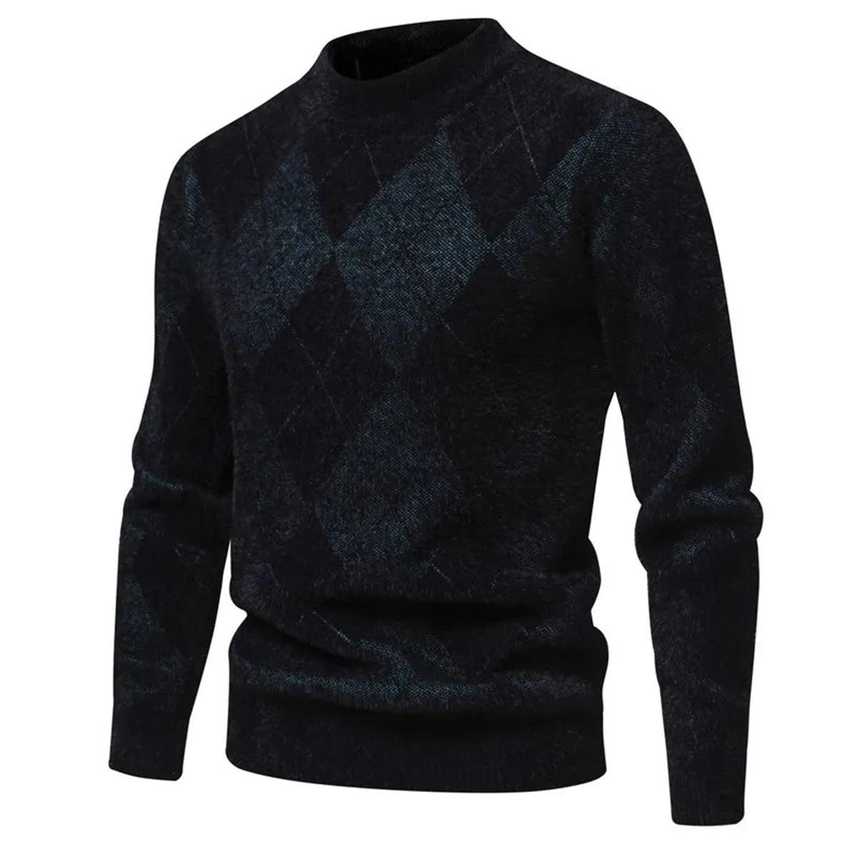 Heren Gebreide Argyle Crew Neck Trui voor Herfst en Winter