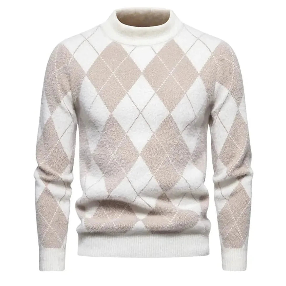 Heren Gebreide Argyle Crew Neck Trui voor Herfst en Winter
