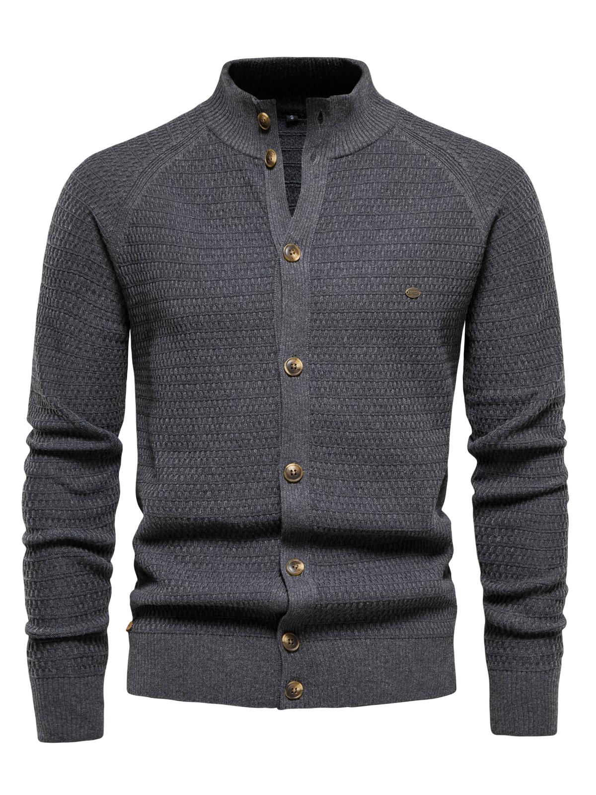 Heren Gebreide Trui / Sweater met Opstaande Kraag en Knoopsluiting - Comfort Mix