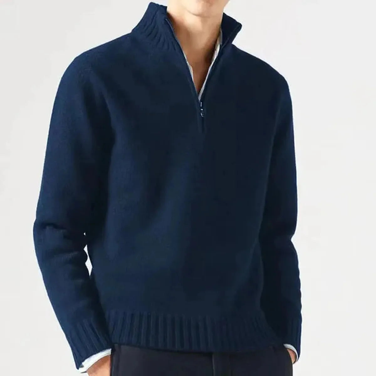 Heren Hoge Kraag Quarter-Zip Gebreide Trui