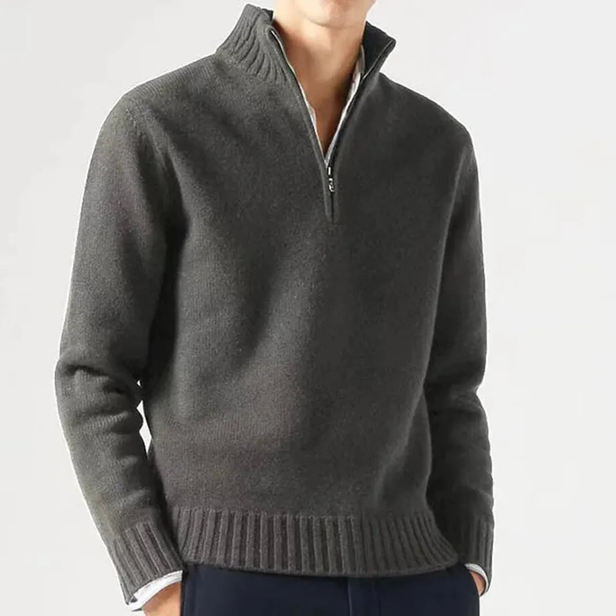 Heren Hoge Kraag Quarter-Zip Gebreide Trui