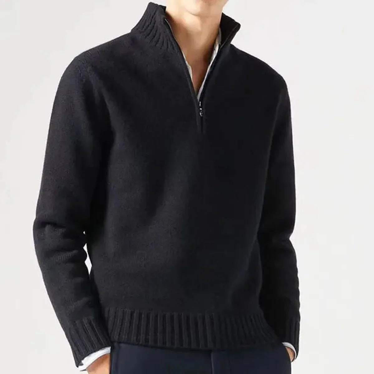 Heren Hoge Kraag Quarter-Zip Gebreide Trui