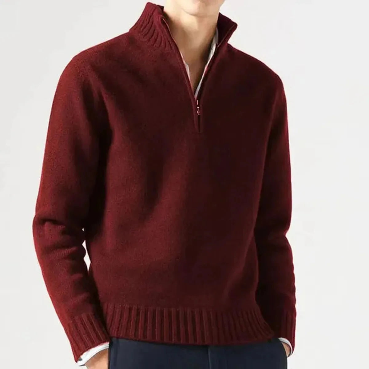Heren Hoge Kraag Quarter-Zip Gebreide Trui