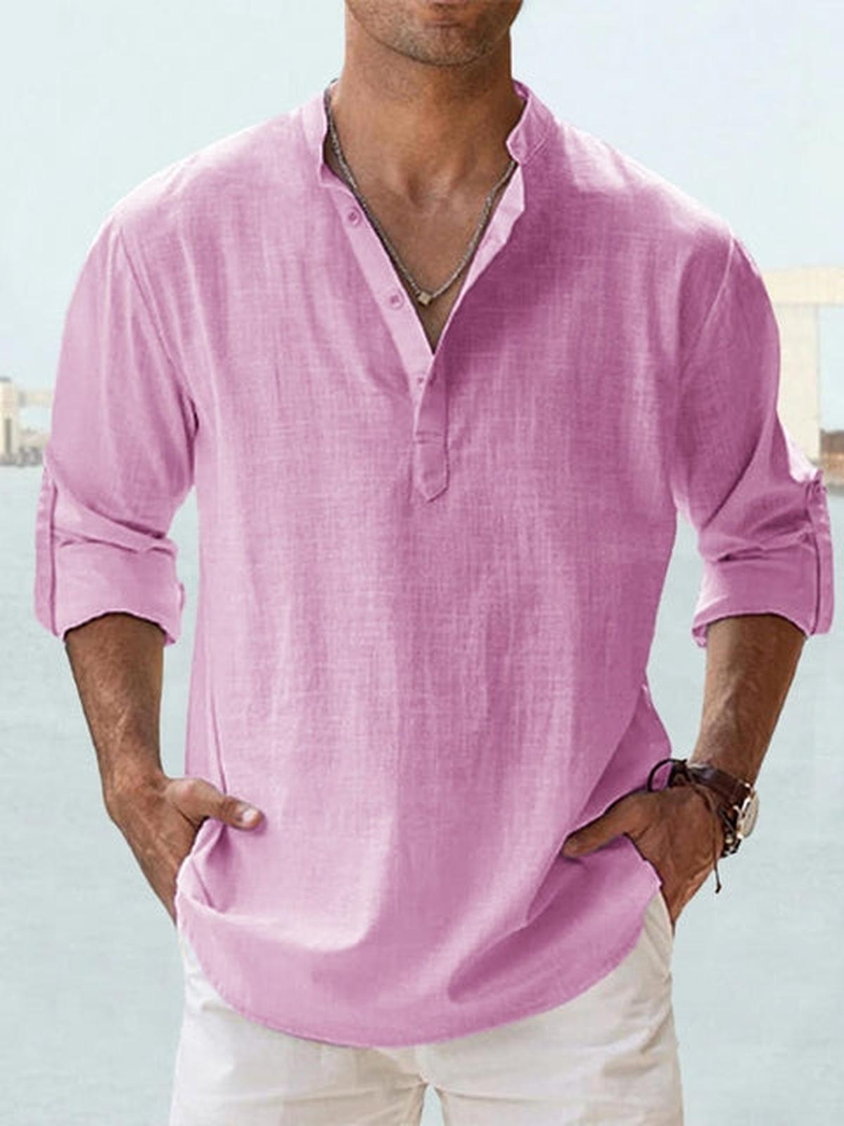 Heren Katoen-Linnen Langemouwen Henley Shirt
