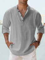 Heren Katoen-Linnen Langemouwen Henley Shirt