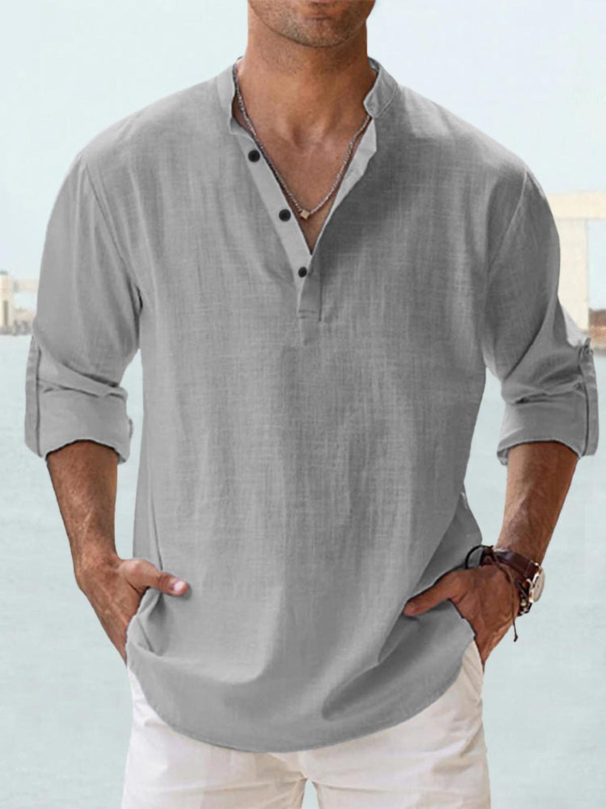 Heren Katoen-Linnen Langemouwen Henley Shirt