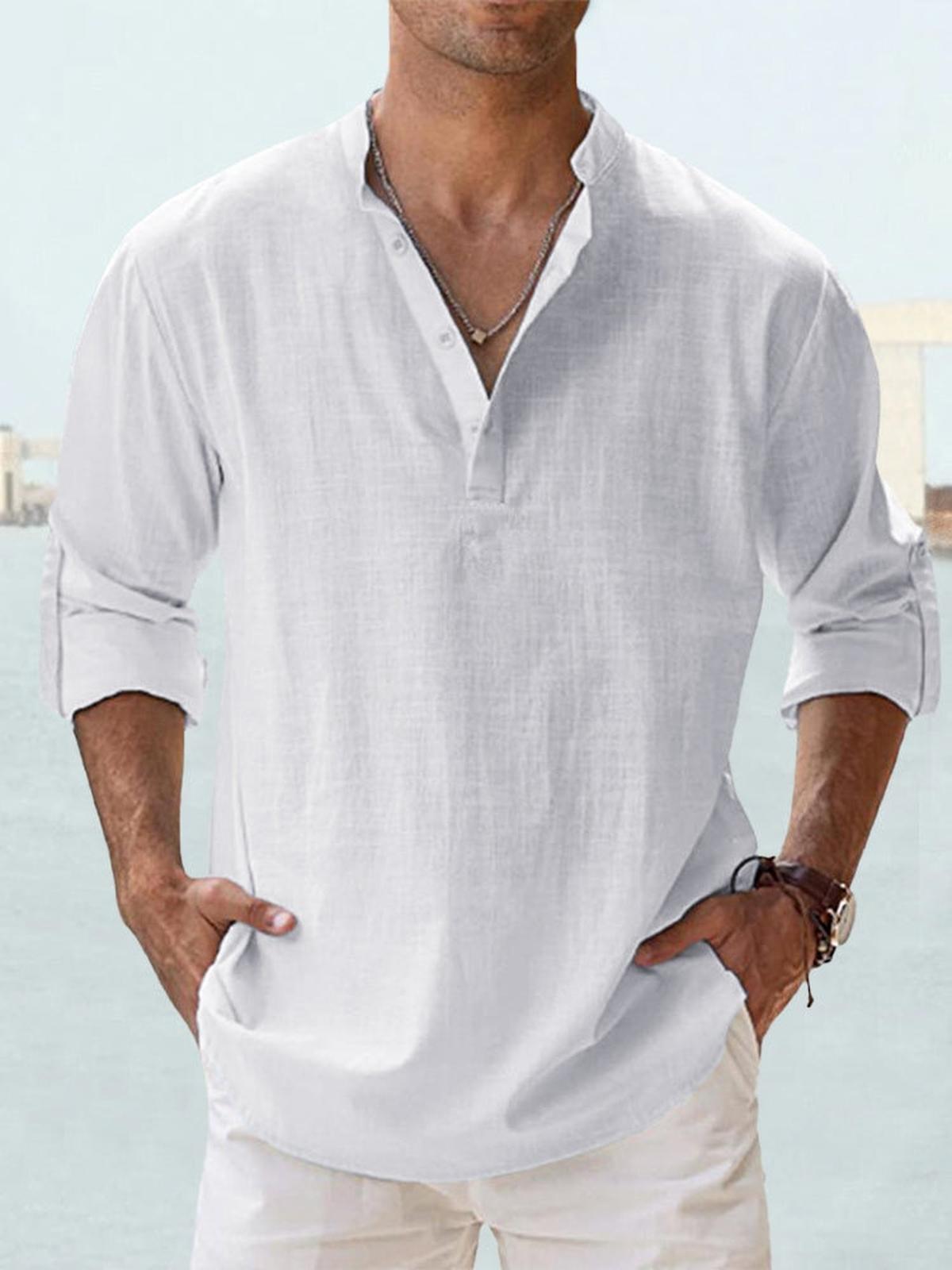 Heren Katoen-Linnen Langemouwen Henley Shirt