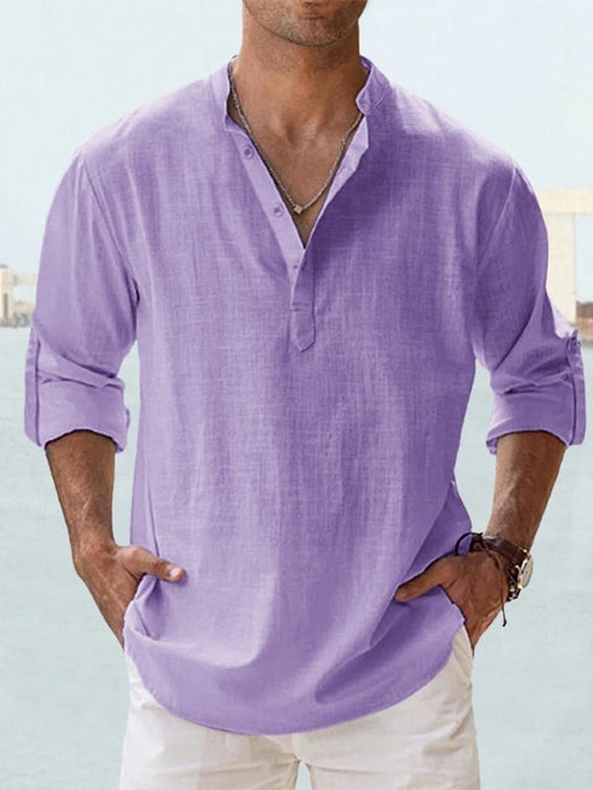 Heren Katoen-Linnen Langemouwen Henley Shirt