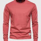 Heren Katoenen Shirt met Lange Mouwen, Ronde Hals en Zakjes