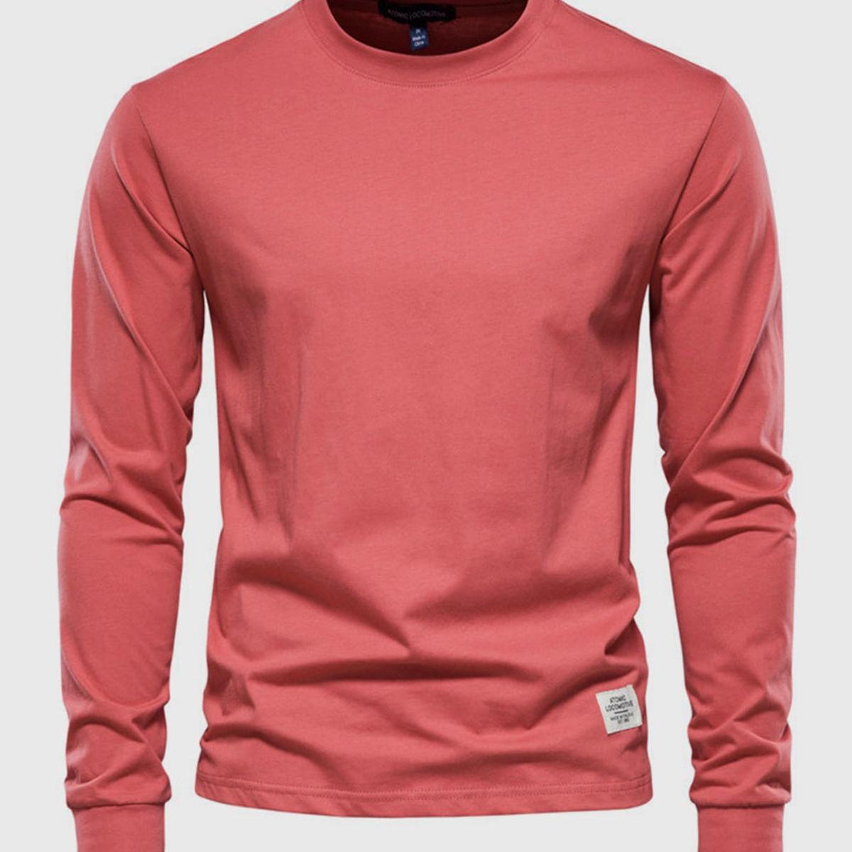Heren Katoenen Shirt met Lange Mouwen, Ronde Hals en Zakjes