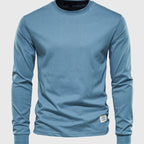 Heren Katoenen Shirt met Lange Mouwen, Ronde Hals en Zakjes