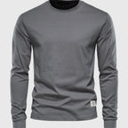 Heren Katoenen Shirt met Lange Mouwen, Ronde Hals en Zakjes