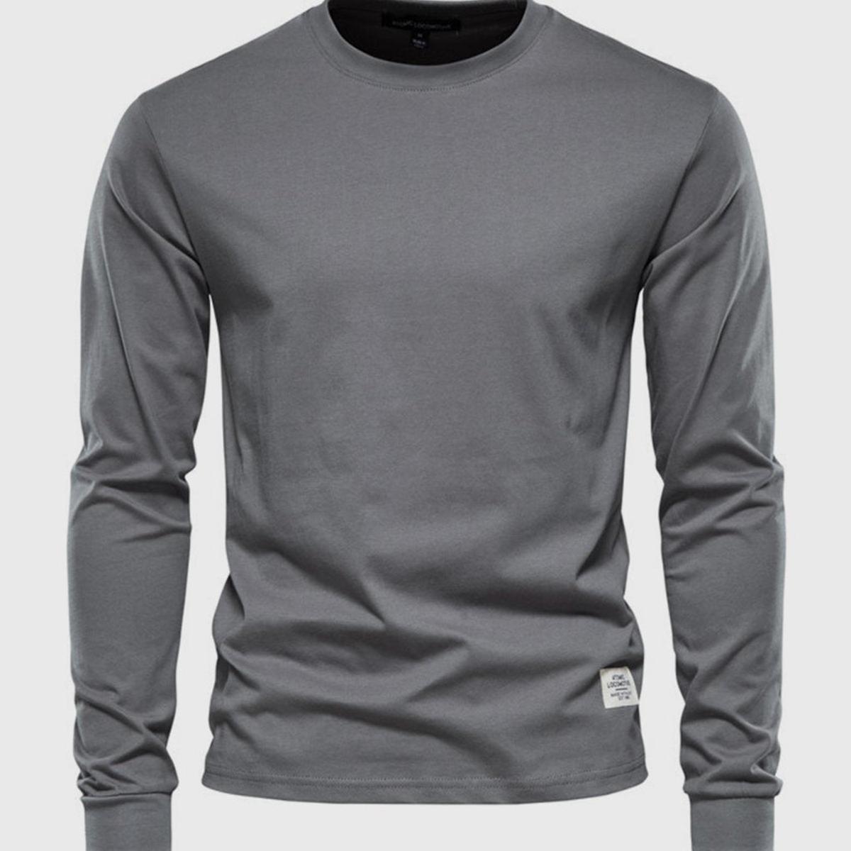 Heren Katoenen Shirt met Lange Mouwen, Ronde Hals en Zakjes