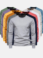 Heren Katoenen Shirt met Lange Mouwen, Ronde Hals en Zakjes