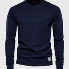 Heren Katoenen Shirt met Lange Mouwen, Ronde Hals en Zakjes