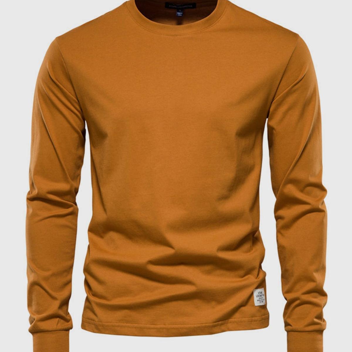 Heren Katoenen Shirt met Lange Mouwen, Ronde Hals en Zakjes
