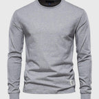 Heren Katoenen Shirt met Lange Mouwen, Ronde Hals en Zakjes