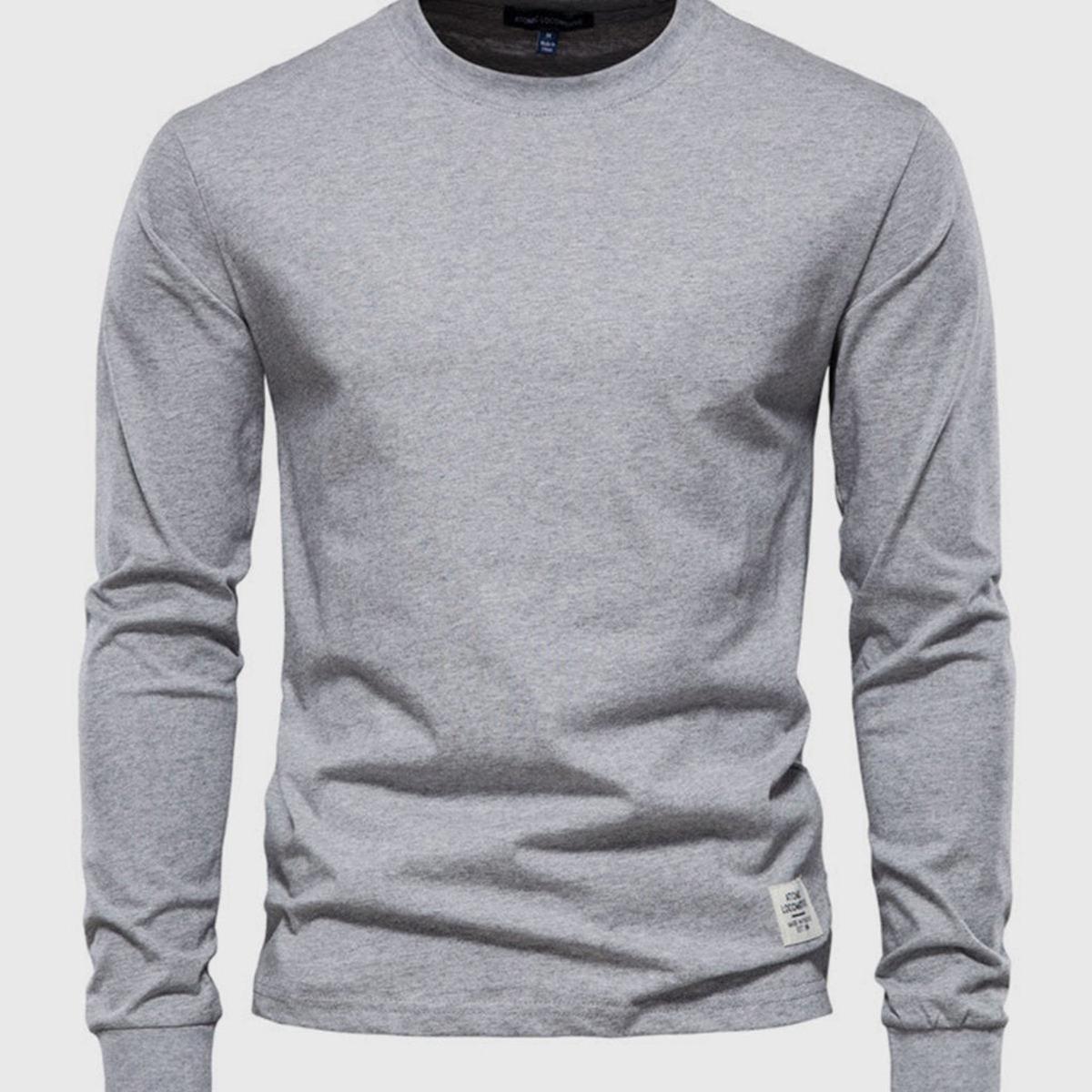 Heren Katoenen Shirt met Lange Mouwen, Ronde Hals en Zakjes