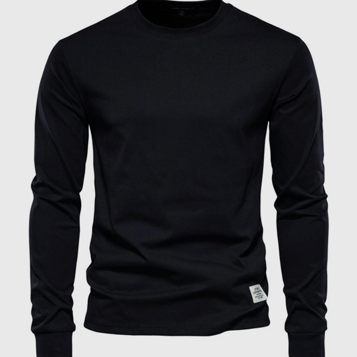 Heren Katoenen Shirt met Lange Mouwen, Ronde Hals en Zakjes