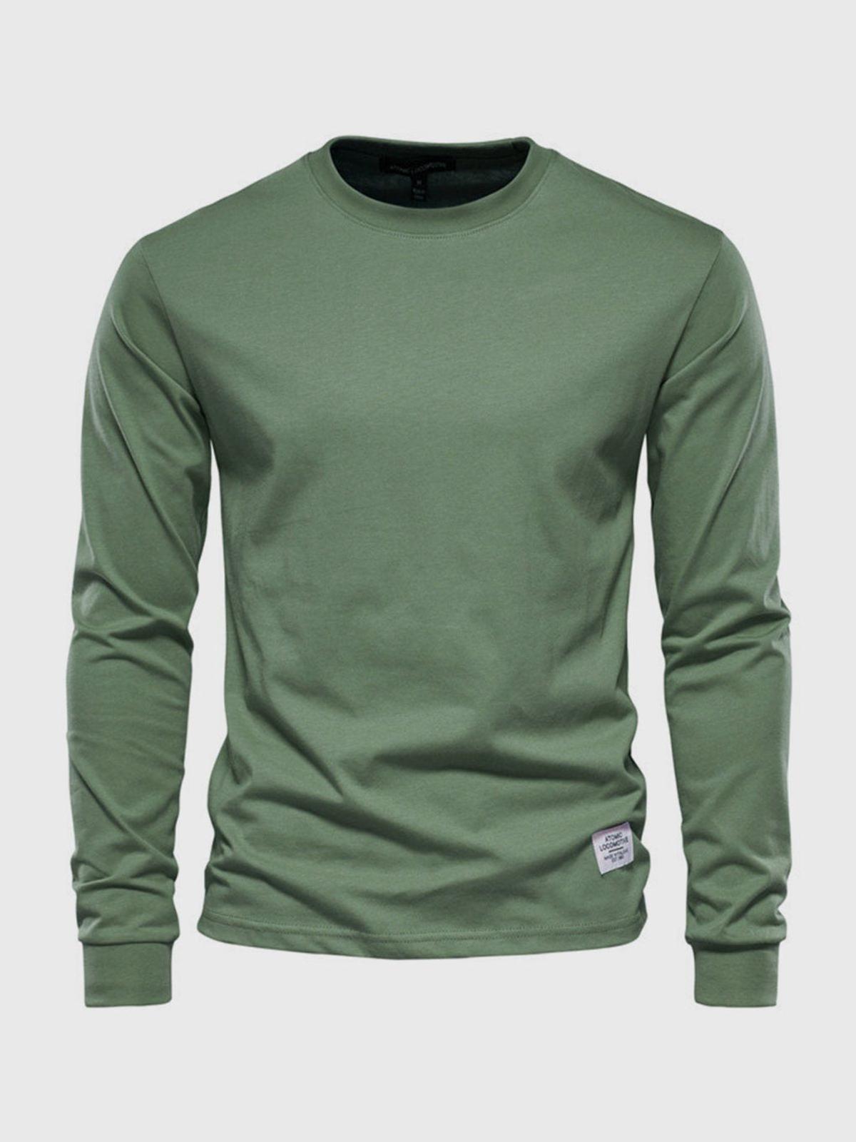 Heren Katoenen Shirt met Lange Mouwen, Ronde Hals en Zakjes