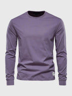 Heren Katoenen Shirt met Lange Mouwen, Ronde Hals en Zakjes