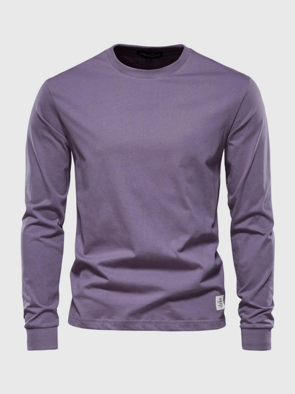Heren Katoenen Shirt met Lange Mouwen, Ronde Hals en Zakjes