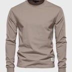 Heren Katoenen Shirt met Lange Mouwen, Ronde Hals en Zakjes