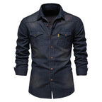 Heren Klassiek Denim Overhemd Regular Fit Casual Knoopsluiting