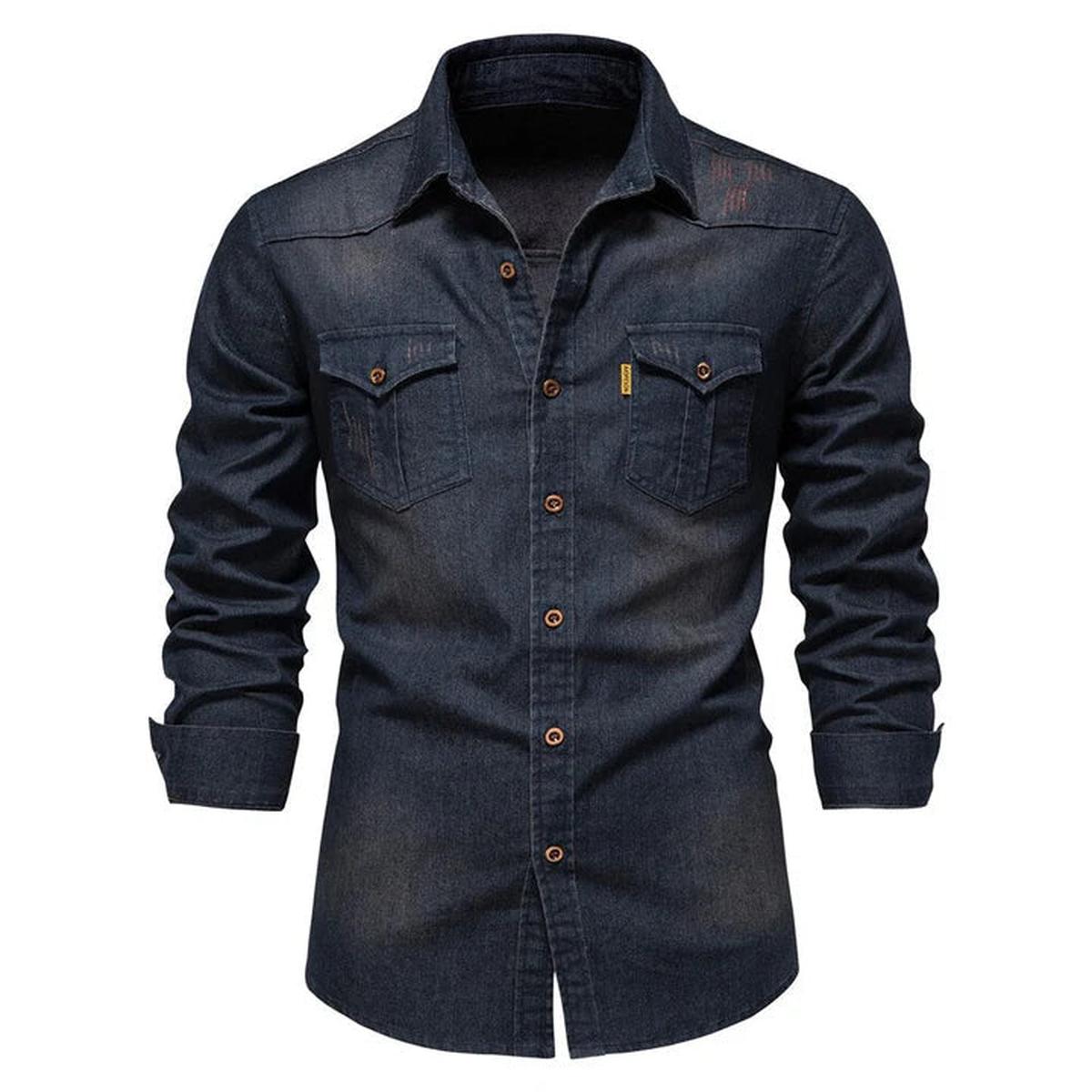 Heren Klassiek Denim Overhemd Regular Fit Casual Knoopsluiting