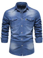 Heren Klassiek Denim Overhemd Regular Fit Casual Knoopsluiting