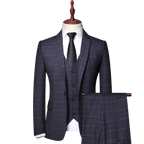 Heren Klassiek Ruit 3-Delig Pak met Broek, Vest en Blazer