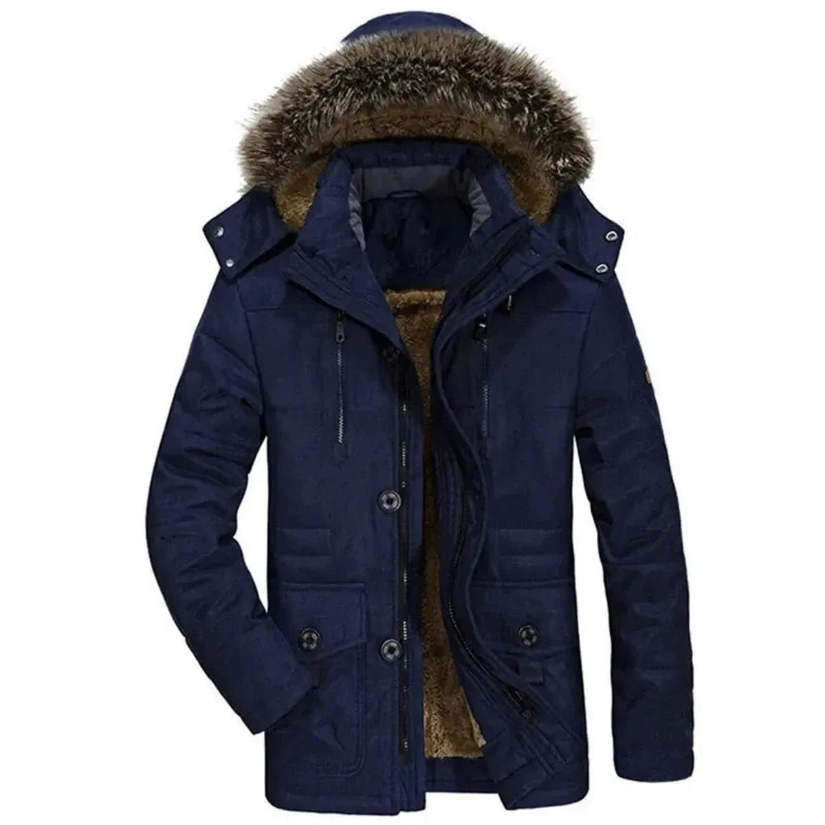 Heren Mid-Length Parka Met Afneembare Capuchon En Pluche Voering