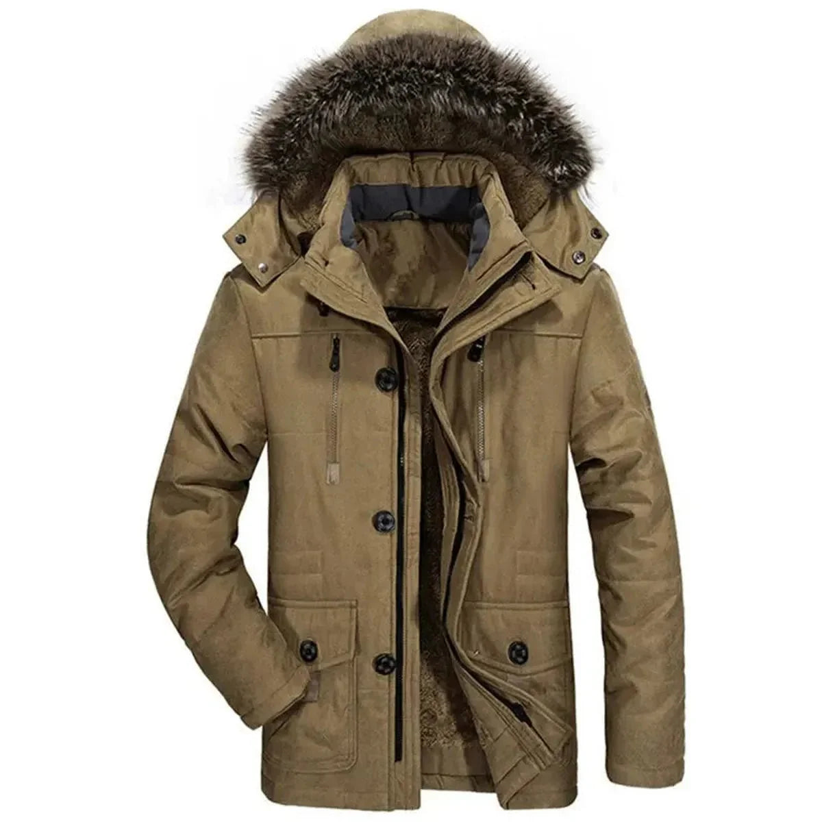 Heren Mid-Length Parka Met Afneembare Capuchon En Pluche Voering