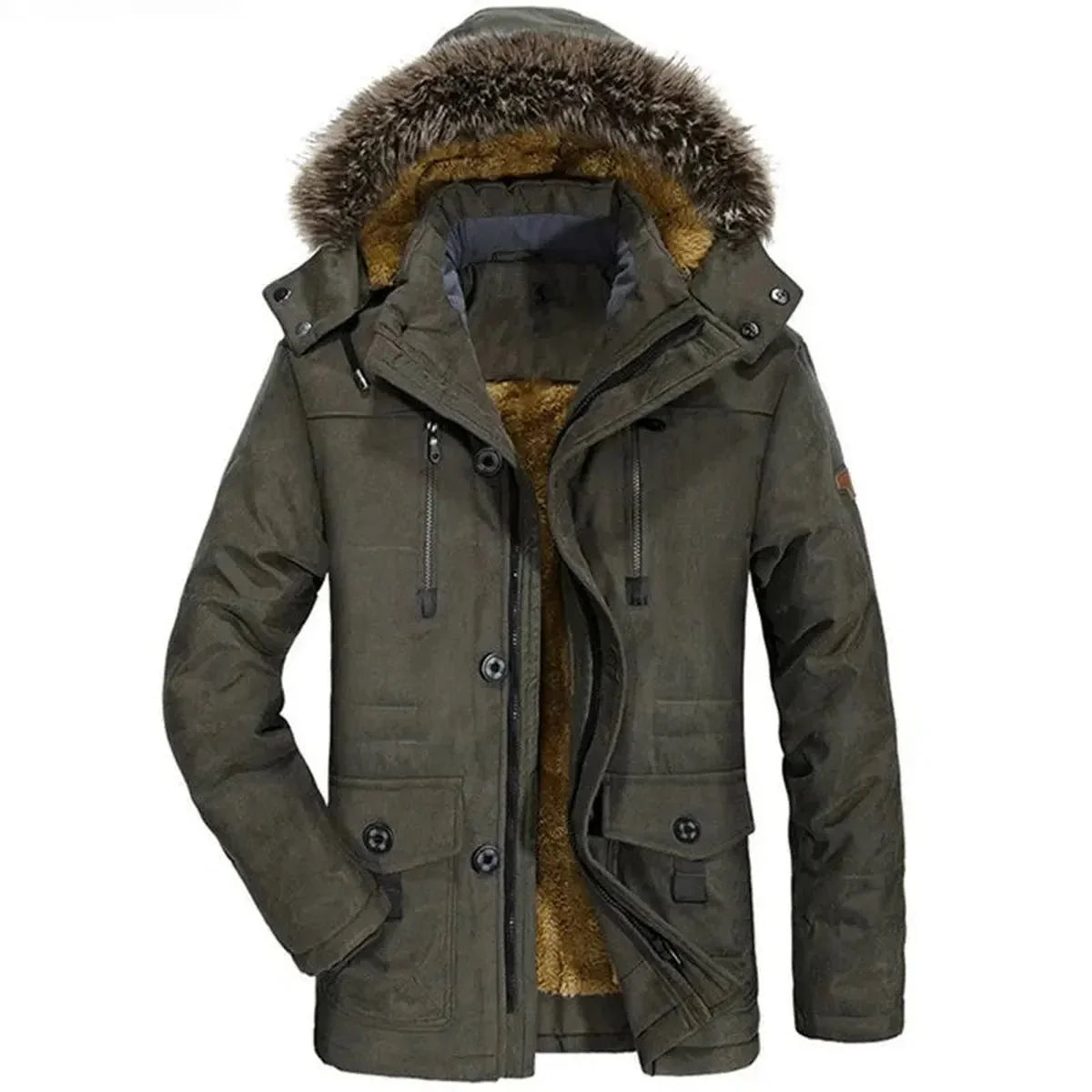 Heren Mid-Length Parka Met Afneembare Capuchon En Pluche Voering