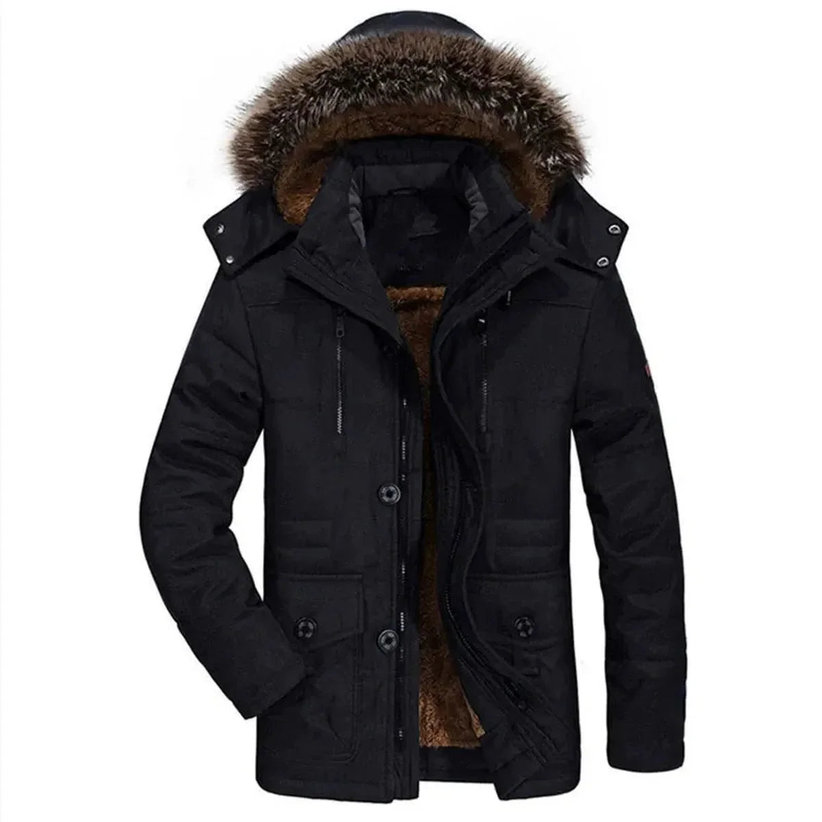 Heren Mid-Length Parka Met Afneembare Capuchon En Pluche Voering
