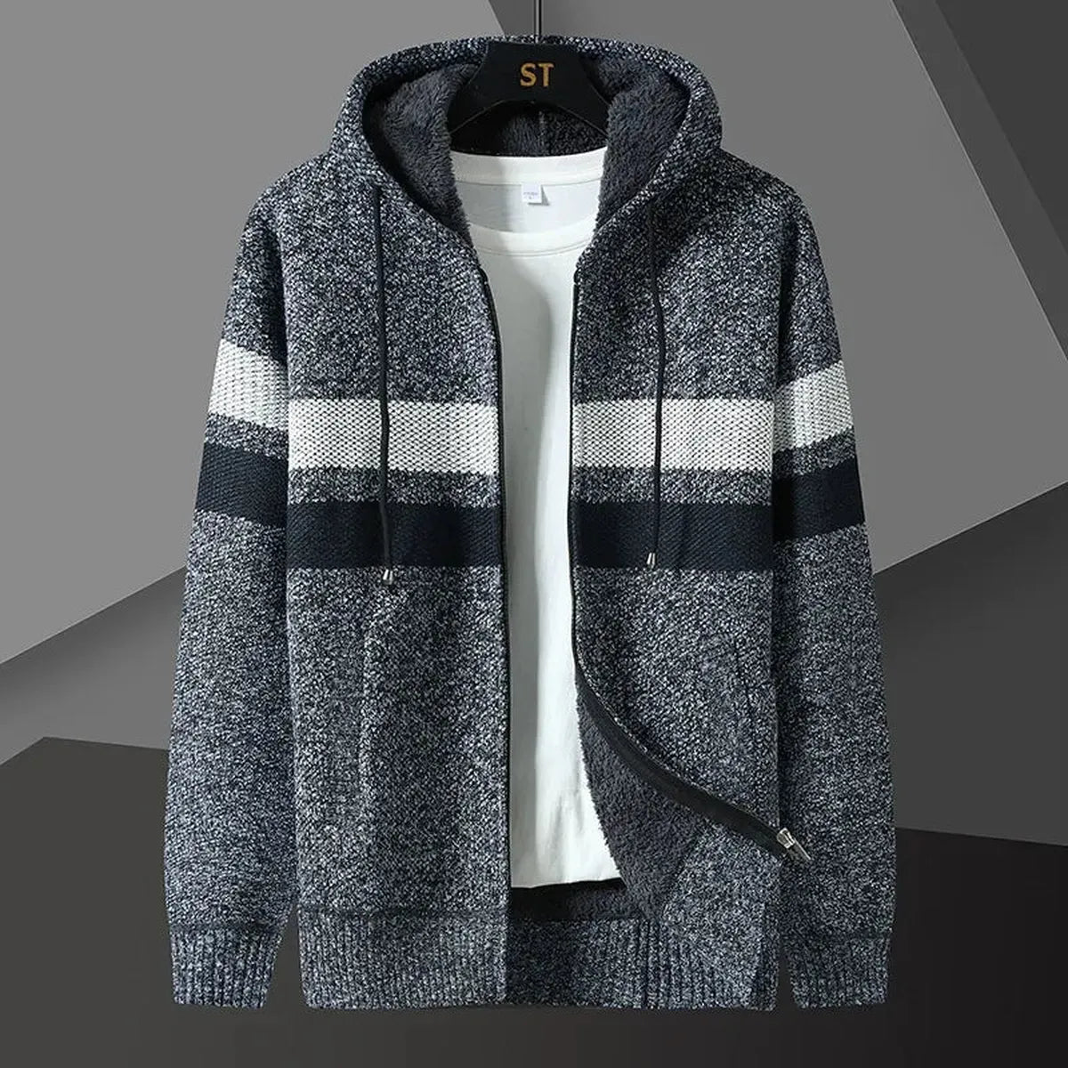 Heren Ontspannen Gebreide Hoodie Vest met Rits