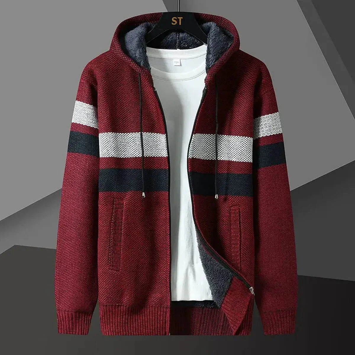 Heren Ontspannen Gebreide Hoodie Vest met Rits
